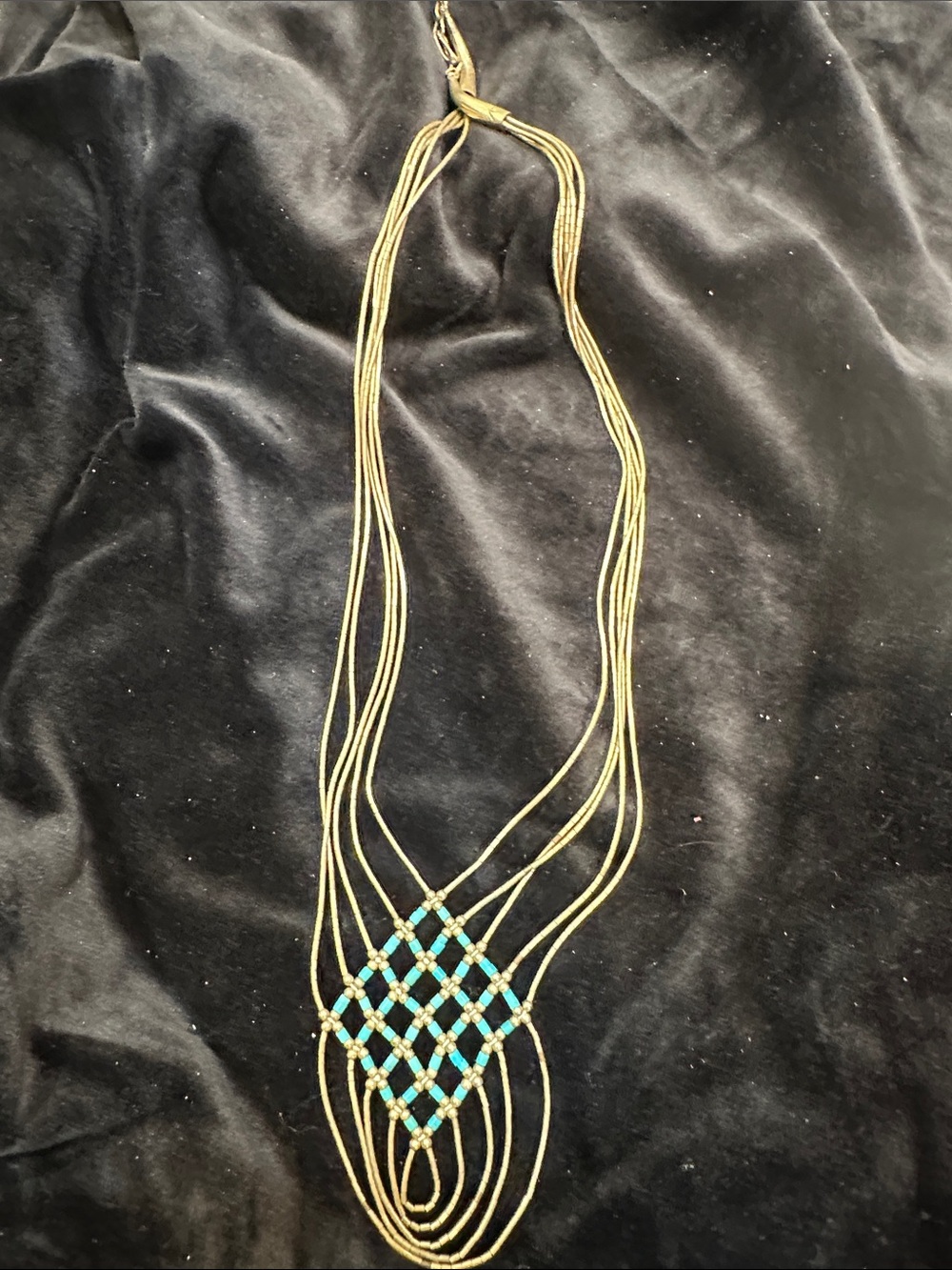 Gold-Tone Multi-Strand Necklace with Turquoise Bead Lattice